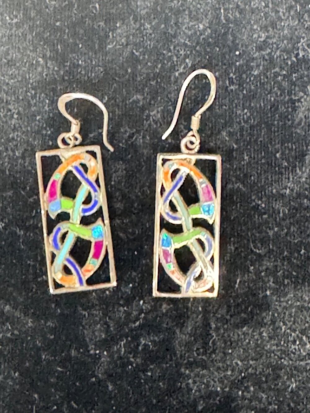 Sterling Silver Dangle Earrings Women 925 1.5” Multicolor Inlay Artisan - Picture 7 of 7